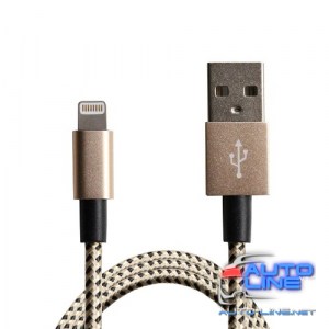 Кабель Grand-X USB-Lightning FL01YG MFI, 1m, Yellow/Gold доп. зашита - оплетка (FL01YG)